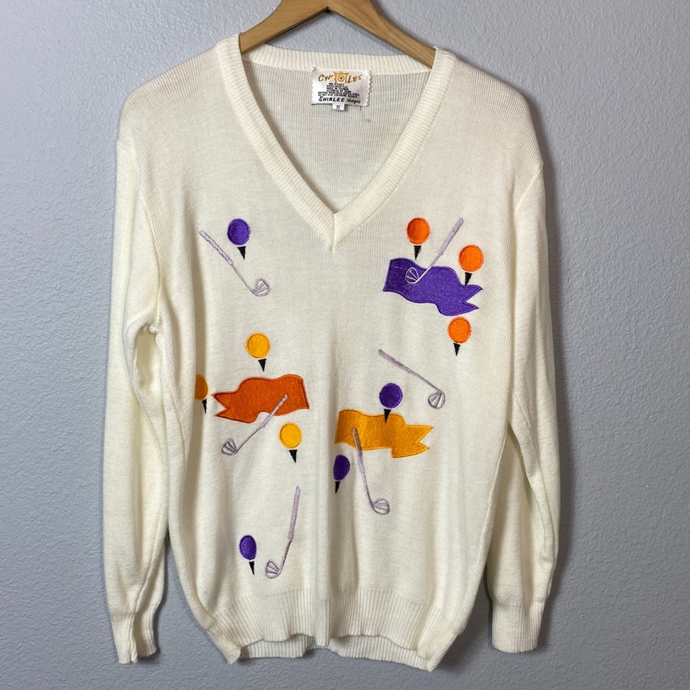 Vintage Cyn Les Creations Golf V-neck Sweater
